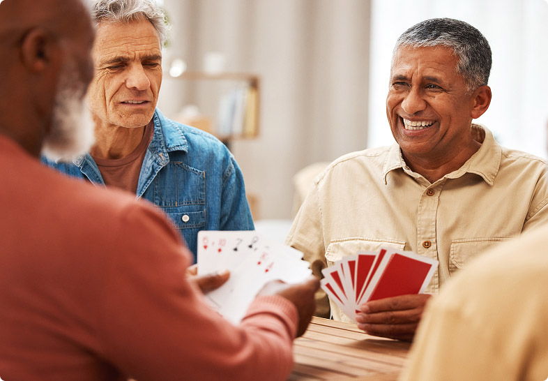 Residents enjoying card games and social entertainment